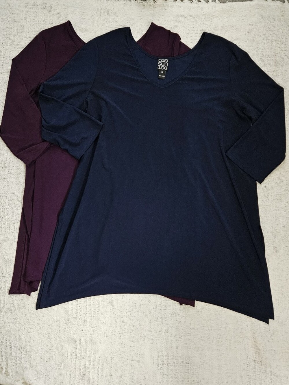 Clara Sun Woo Half Sleeve Blouses Purple Violet And Navy Blue Womens XL